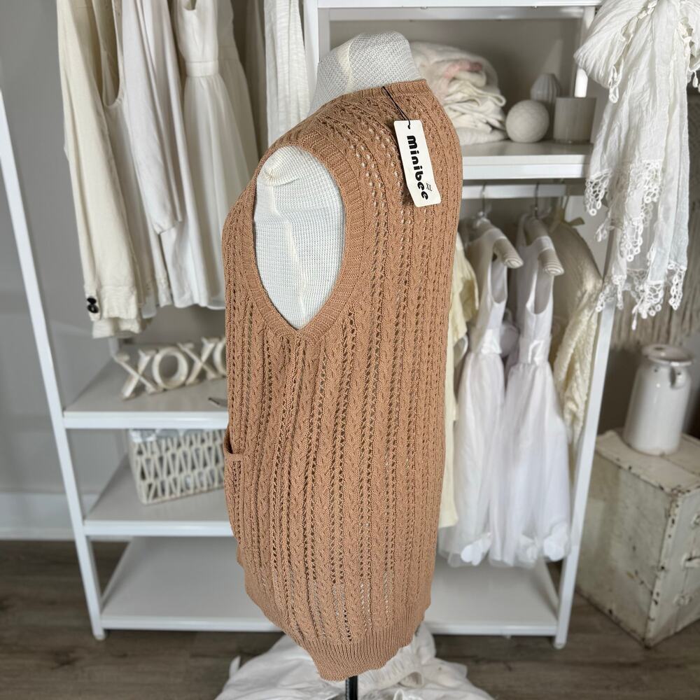 Women's Tan Knit Sweater Vest - Picture 3 of 8
